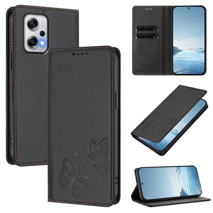 Funda para teléfono de cuero vegano con fuerte imán doble en forma de mariposa y protección RFID, For Redmi 13 4G / 5G / 13x / Poco M6 4G, For Redmi A3 / A3x / Poco C61, For Redmi Note 13 4G, For Redmi 13C 4G / 5G / Poco C65                            ...
