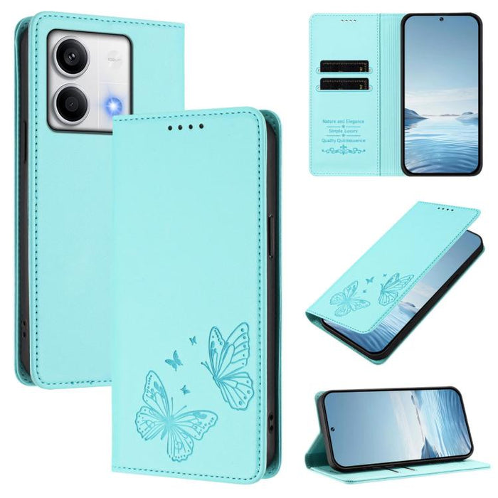 Funda para teléfono de cuero vegano con fuerte imán doble en forma de mariposa y protección RFID, For Redmi 13 4G / 5G / 13x / Poco M6 4G, For Redmi A3 / A3x / Poco C61, For Redmi Note 13 4G, For Redmi 13C 4G / 5G / Poco C65                            ...
