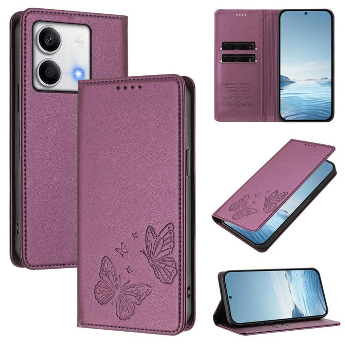 Funda para teléfono de cuero vegano con fuerte imán doble en forma de mariposa y protección RFID, For Redmi 13 4G / 5G / 13x / Poco M6 4G, For Redmi A3 / A3x / Poco C61, For Redmi Note 13 4G, For Redmi 13C 4G / 5G / Poco C65                            ...