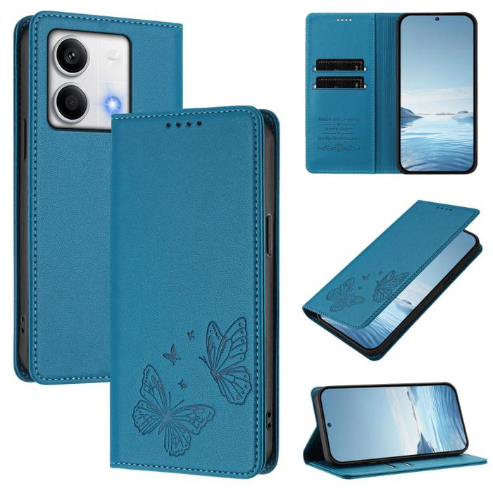 Funda para teléfono de cuero vegano con fuerte imán doble en forma de mariposa y protección RFID, For Redmi 13 4G / 5G / 13x / Poco M6 4G, For Redmi A3 / A3x / Poco C61, For Redmi Note 13 4G, For Redmi 13C 4G / 5G / Poco C65                            ...