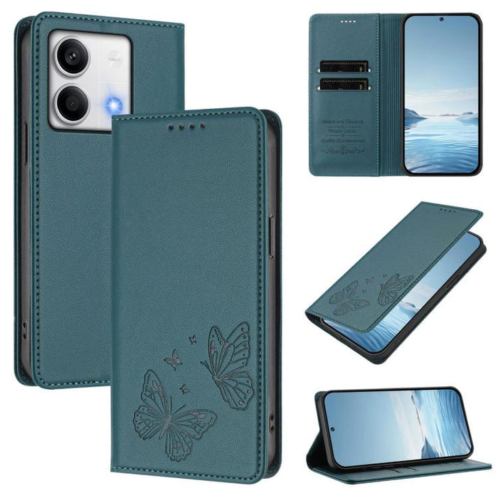 Funda para teléfono de cuero vegano con fuerte imán doble en forma de mariposa y protección RFID, For Redmi 13 4G / 5G / 13x / Poco M6 4G, For Redmi A3 / A3x / Poco C61, For Redmi Note 13 4G, For Redmi 13C 4G / 5G / Poco C65                            ...
