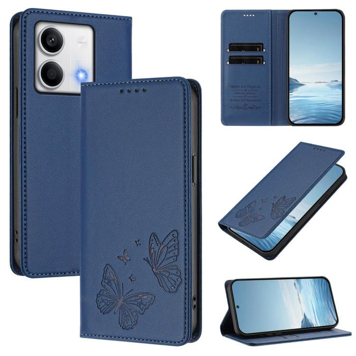 Funda para teléfono de cuero vegano con fuerte imán doble en forma de mariposa y protección RFID, For Redmi 13 4G / 5G / 13x / Poco M6 4G, For Redmi A3 / A3x / Poco C61, For Redmi Note 13 4G, For Redmi 13C 4G / 5G / Poco C65                            ...