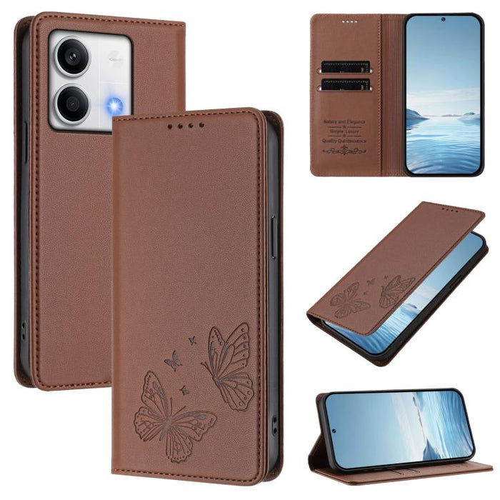 Funda para teléfono de cuero vegano con fuerte imán doble en forma de mariposa y protección RFID, For Redmi 13 4G / 5G / 13x / Poco M6 4G, For Redmi A3 / A3x / Poco C61, For Redmi Note 13 4G, For Redmi 13C 4G / 5G / Poco C65                            ...