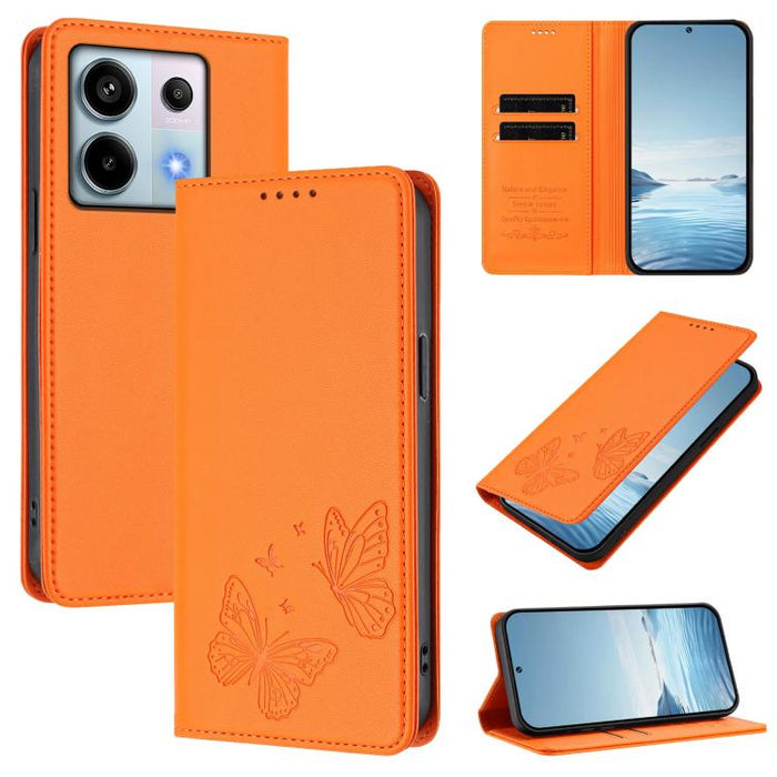 Funda para teléfono de cuero vegano con fuerte imán doble en forma de mariposa y protección RFID, For Redmi 13 4G / 5G / 13x / Poco M6 4G, For Redmi A3 / A3x / Poco C61, For Redmi Note 13 4G, For Redmi 13C 4G / 5G / Poco C65                            ...