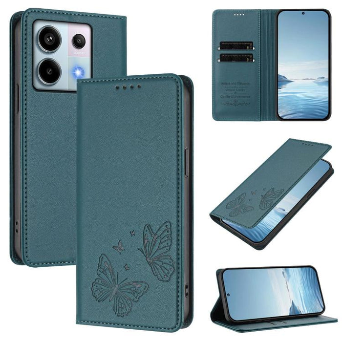 Funda para teléfono de cuero vegano con fuerte imán doble en forma de mariposa y protección RFID, For Redmi 13 4G / 5G / 13x / Poco M6 4G, For Redmi A3 / A3x / Poco C61, For Redmi Note 13 4G, For Redmi 13C 4G / 5G / Poco C65                            ...