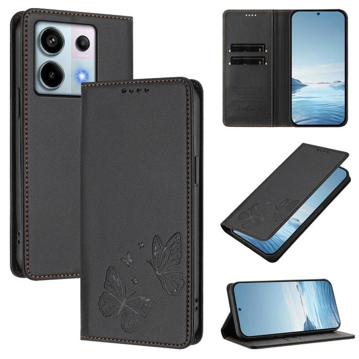 Funda para teléfono de cuero vegano con fuerte imán doble en forma de mariposa y protección RFID, For Redmi 13 4G / 5G / 13x / Poco M6 4G, For Redmi A3 / A3x / Poco C61, For Redmi Note 13 4G, For Redmi 13C 4G / 5G / Poco C65                            ...