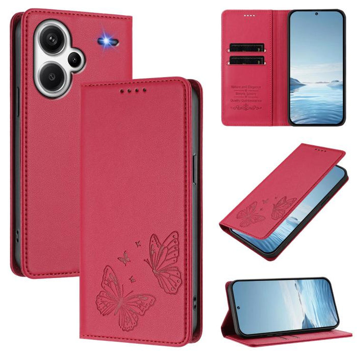 Funda para teléfono de cuero vegano con fuerte imán doble en forma de mariposa y protección RFID, For Redmi 13 4G / 5G / 13x / Poco M6 4G, For Redmi A3 / A3x / Poco C61, For Redmi Note 13 4G, For Redmi 13C 4G / 5G / Poco C65                            ...