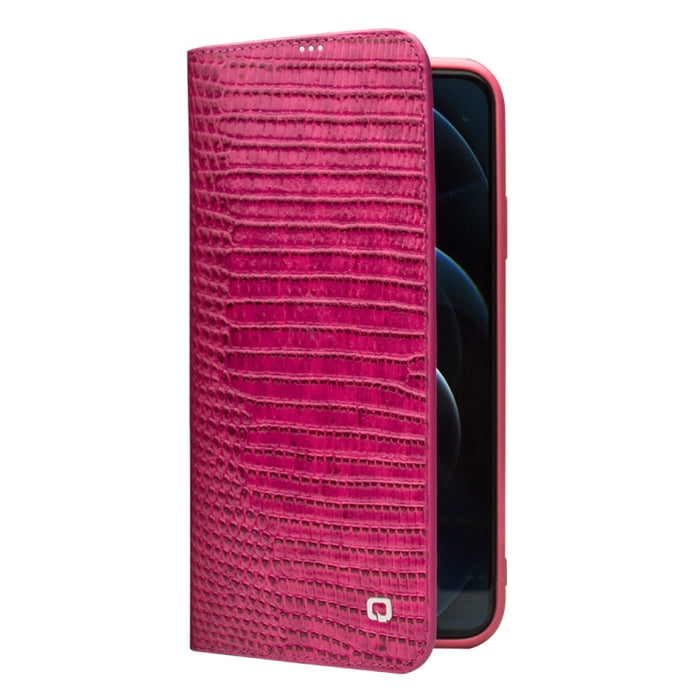 QIALINO Estuche de cuero con tapa horizontal con textura de cocodrilo con ranuras para tarjetas y billetera