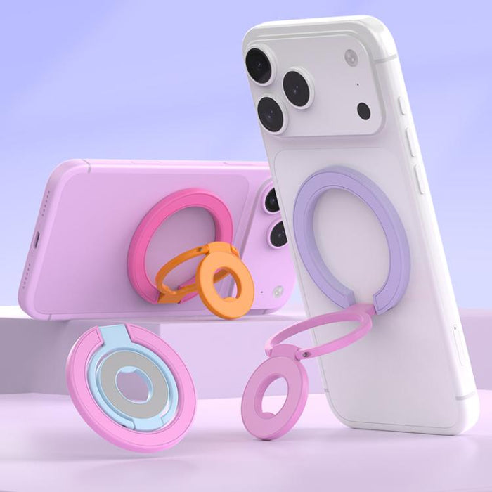 Soporte magnético multifuncional para teléfono con hebilla de anillo y diseño de colores contrastantes, rotación de 360 grados.