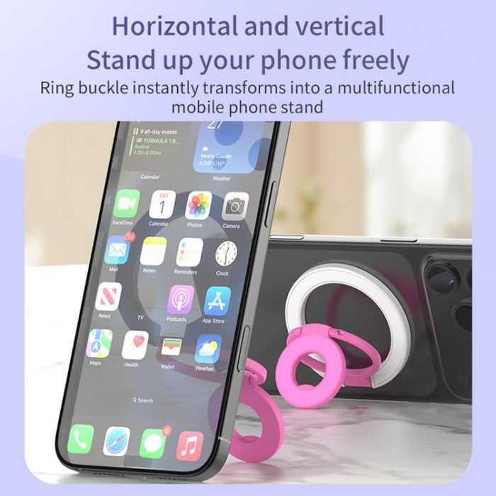 Soporte magnético multifuncional para teléfono con hebilla de anillo y diseño de colores contrastantes, rotación de 360 grados.