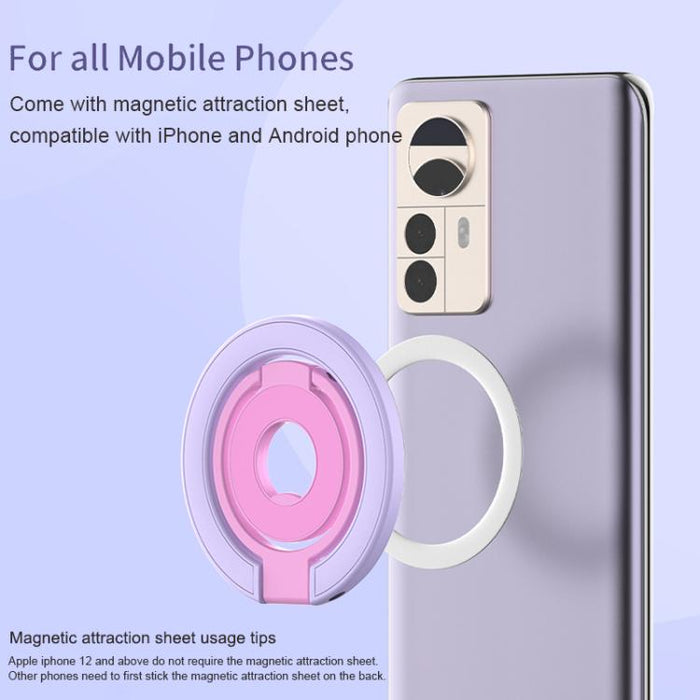 Soporte magnético multifuncional para teléfono con hebilla de anillo y diseño de colores contrastantes, rotación de 360 grados.