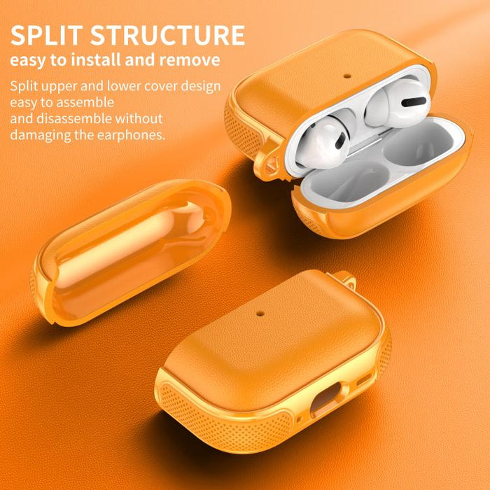 Funda protectora para auriculares con diseño dividido y textura de cuero vegano, con gancho metálico., For AirPods Pro 3, For AirPods Pro 2 / AirPods Pro