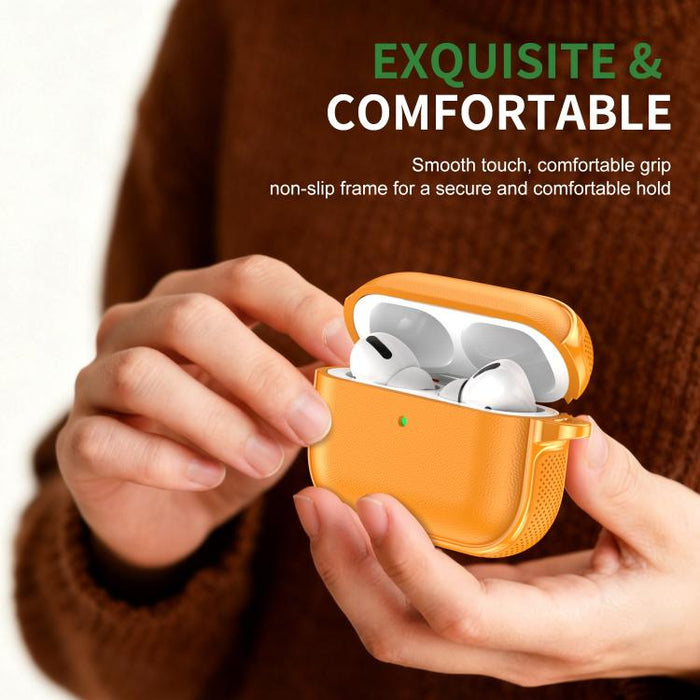 Funda protectora para auriculares con diseño dividido y textura de cuero vegano, con gancho metálico., For AirPods Pro 3, For AirPods Pro 2 / AirPods Pro