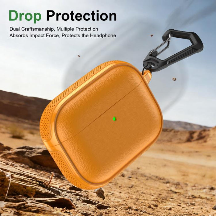 Funda protectora para auriculares con diseño dividido y textura de cuero vegano, con gancho metálico., For AirPods Pro 3, For AirPods Pro 2 / AirPods Pro