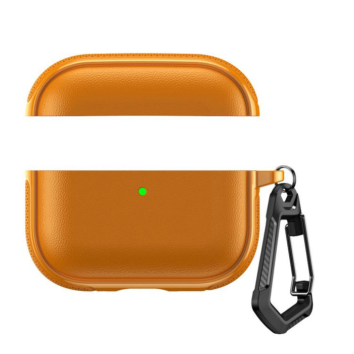 Funda protectora para auriculares con diseño dividido y textura de cuero vegano, con gancho metálico., For AirPods Pro 3, For AirPods Pro 2 / AirPods Pro