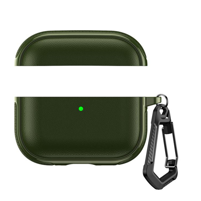 Funda protectora para auriculares con diseño dividido y textura de cuero vegano, con gancho metálico., For AirPods Pro 3, For AirPods Pro 2 / AirPods Pro