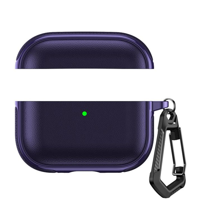 Funda protectora para auriculares con diseño dividido y textura de cuero vegano, con gancho metálico., For AirPods Pro 3, For AirPods Pro 2 / AirPods Pro