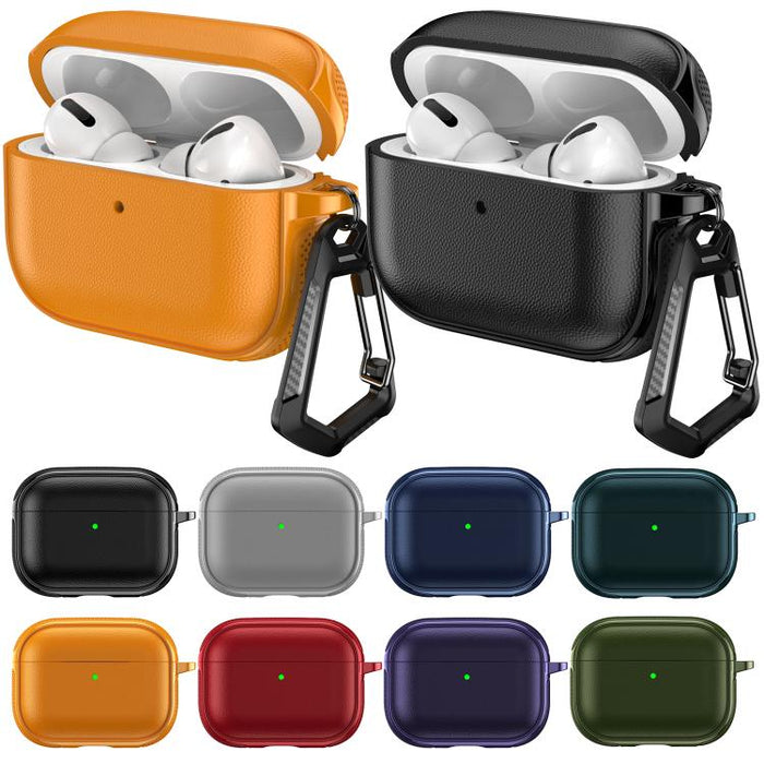 Funda protectora para auriculares con diseño dividido y textura de cuero vegano, con gancho metálico., For AirPods Pro 3, For AirPods Pro 2 / AirPods Pro