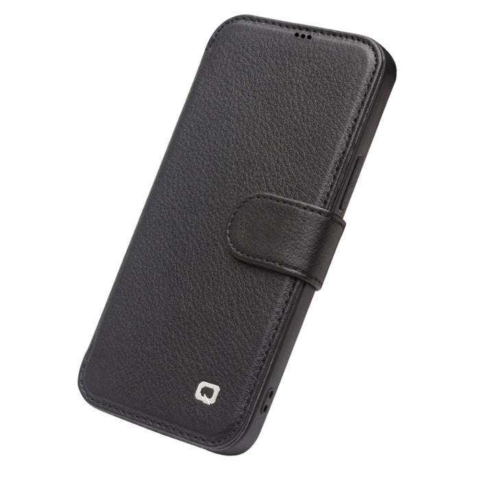 QIALINO Estuche de cuero con tapa horizontal magnética comercial con ranuras para tarjetas y billetera