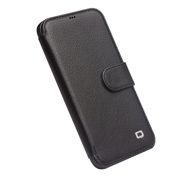 QIALINO Estuche de cuero con tapa horizontal magnética comercial con ranuras para tarjetas y billetera