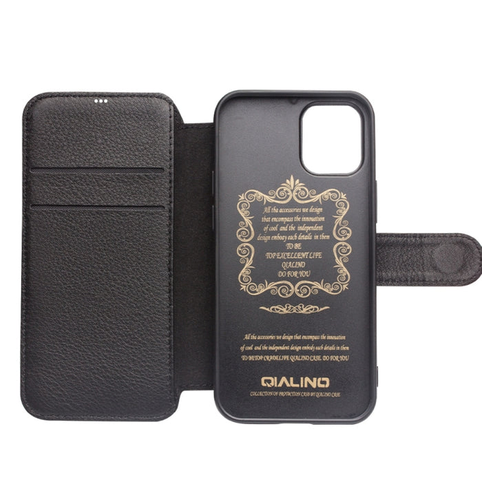 QIALINO Estuche de cuero con tapa horizontal magnética comercial con ranuras para tarjetas y billetera