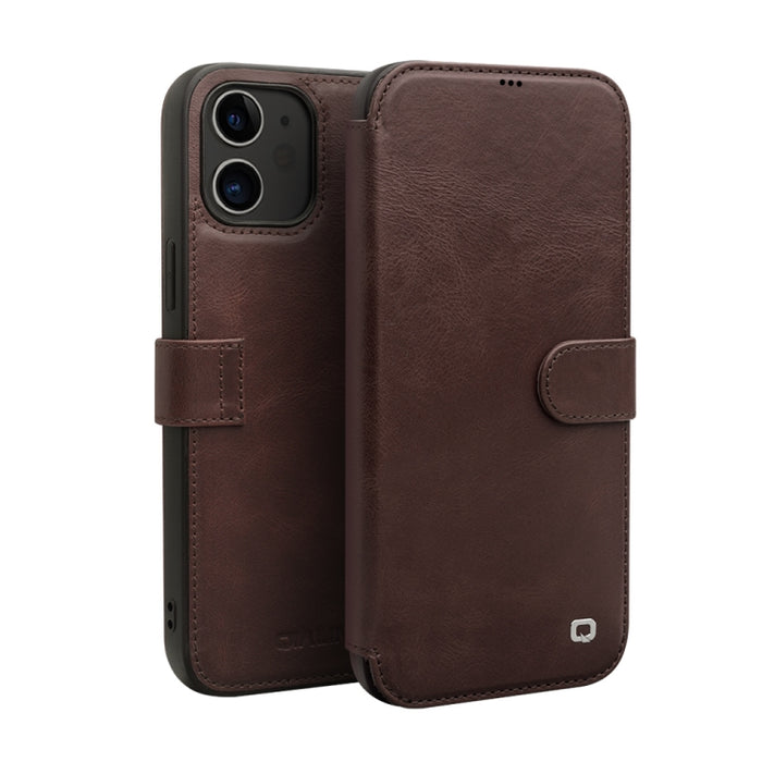 QIALINO Estuche de cuero con tapa horizontal magnética comercial con ranuras para tarjetas y billetera