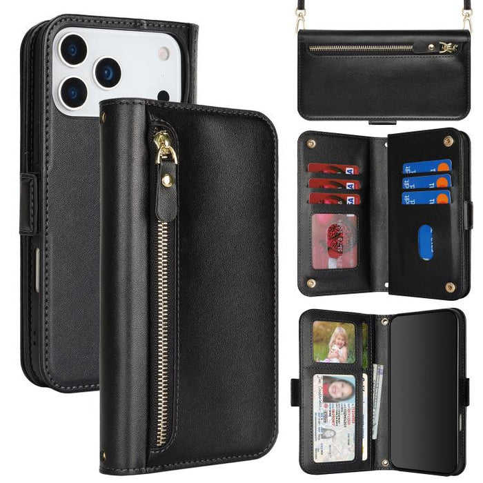 Cartera bandolera con cremallera frontal y múltiples compartimentos para tarjetas, funda para teléfono de piel vegana., For iPhone 17 Pro Max, For iPhone 17 Pro, For iPhone 17, For iPhone Air