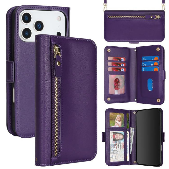 Cartera bandolera con cremallera frontal y múltiples compartimentos para tarjetas, funda para teléfono de piel vegana., For iPhone 17 Pro Max, For iPhone 17 Pro, For iPhone 17, For iPhone Air
