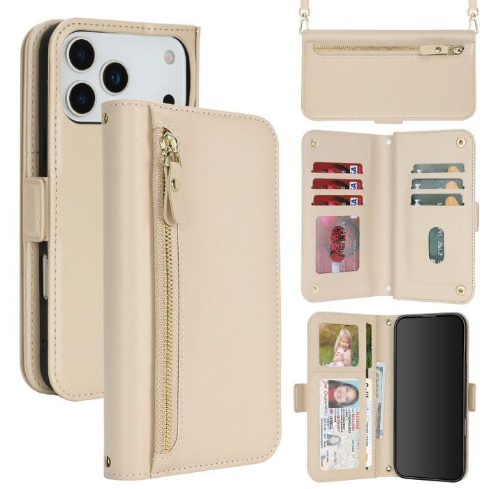 Cartera bandolera con cremallera frontal y múltiples compartimentos para tarjetas, funda para teléfono de piel vegana., For iPhone 17 Pro Max, For iPhone 17 Pro, For iPhone 17, For iPhone Air