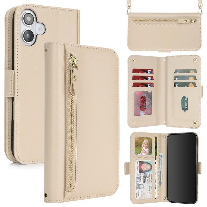 Cartera bandolera con cremallera frontal y múltiples compartimentos para tarjetas, funda para teléfono de piel vegana., For iPhone 17 Pro Max, For iPhone 17 Pro, For iPhone 17, For iPhone Air