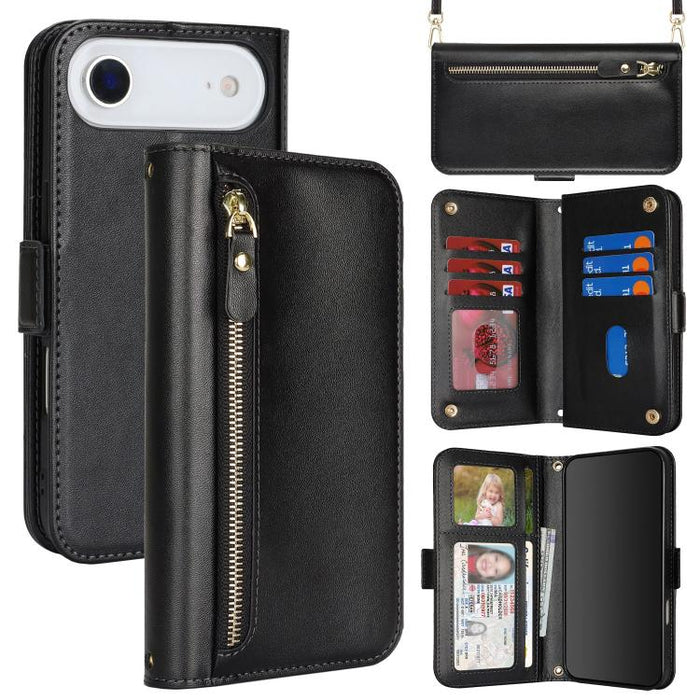 Cartera bandolera con cremallera frontal y múltiples compartimentos para tarjetas, funda para teléfono de piel vegana., For iPhone 17 Pro Max, For iPhone 17 Pro, For iPhone 17, For iPhone Air