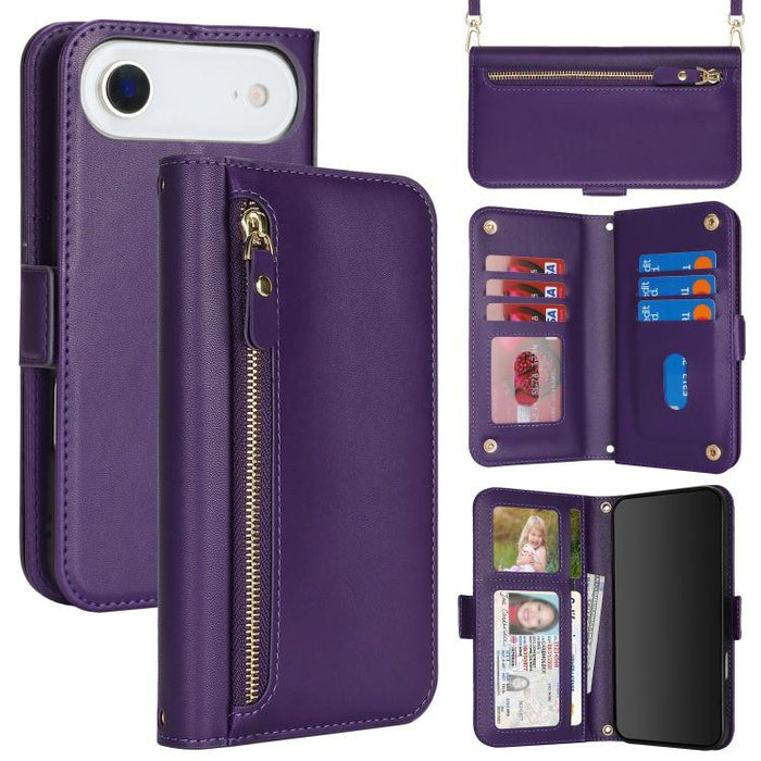 Cartera bandolera con cremallera frontal y múltiples compartimentos para tarjetas, funda para teléfono de piel vegana., For iPhone 17 Pro Max, For iPhone 17 Pro, For iPhone 17, For iPhone Air