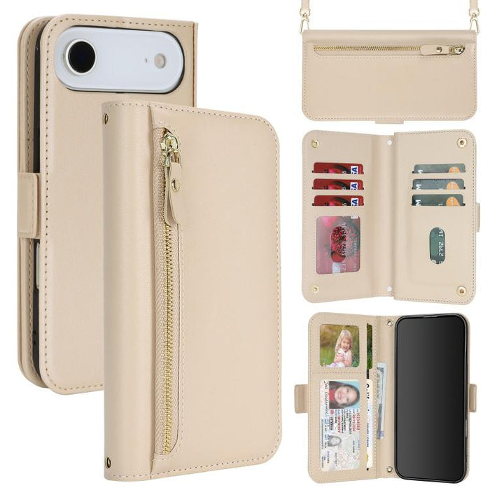 Cartera bandolera con cremallera frontal y múltiples compartimentos para tarjetas, funda para teléfono de piel vegana., For iPhone 17 Pro Max, For iPhone 17 Pro, For iPhone 17, For iPhone Air
