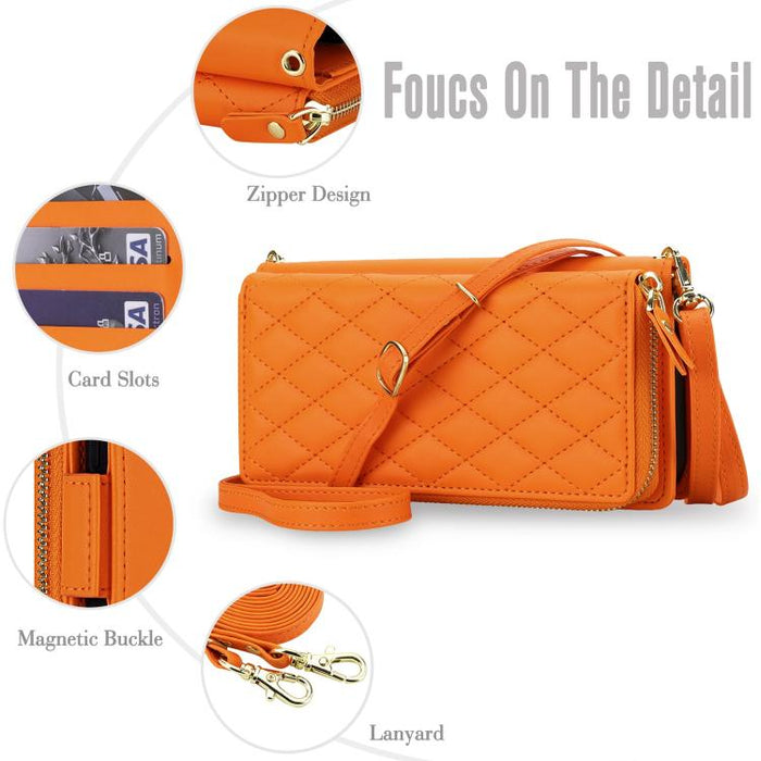 Cartera bandolera con cremallera y diseño de rombos, protección RFID y funda para teléfono de piel vegana., For iPhone 17 Pro Max, For iPhone 17 Pro