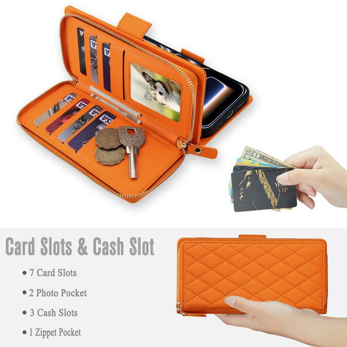 Cartera bandolera con cremallera y diseño de rombos, protección RFID y funda para teléfono de piel vegana., For iPhone 17 Pro Max, For iPhone 17 Pro