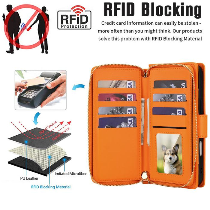 Cartera bandolera con cremallera y diseño de rombos, protección RFID y funda para teléfono de piel vegana., For iPhone 17 Pro Max, For iPhone 17 Pro