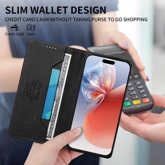 Funda para teléfono Dierfeng de cuero vegano con cierre magnético y protección RFID., For iPhone 17e / 16e, For iPhone 17 Pro Max, For iPhone 17 Pro, For iPhone 17, For iPhone Air, For iPhone 16 Pro Max, For iPhone 16 Pro, For iPhone 16 Plus           ...