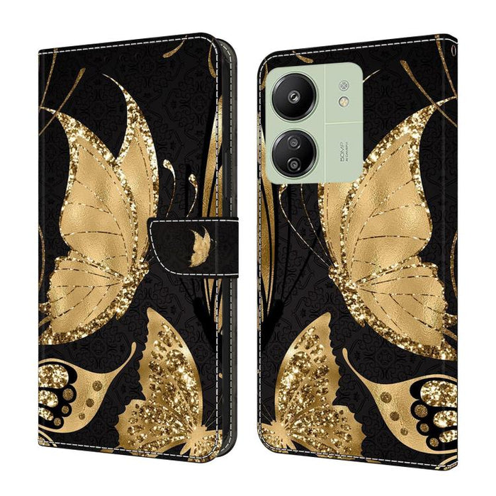 Funda para teléfono de cuero vegano pintado con efecto cristal, For Redmi Note 14 Pro 5G, For Redmi 13C 5G / 4G, For Redmi K70E