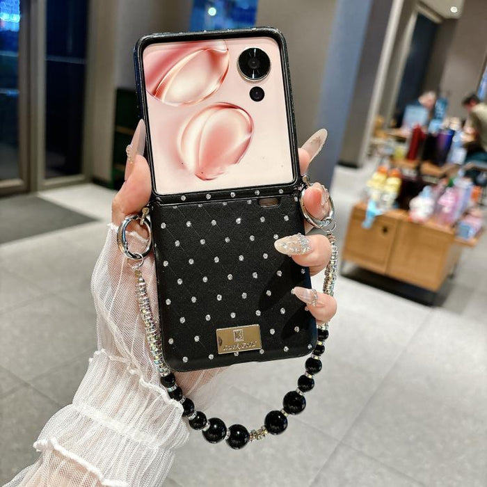Funda para teléfono con clip lateral y diseño de diamante estilo placa de identificación, con pulsera., For Xiaomi Mix Flip 2, For Xiaomi Mix Flip