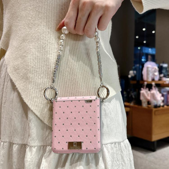 Funda para teléfono con clip lateral y diseño de diamante estilo placa de identificación, con pulsera., For Xiaomi Mix Flip 2, For Xiaomi Mix Flip