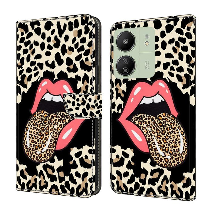 Funda para teléfono de cuero vegano pintado con efecto cristal, For Redmi 14C 4G, For Redmi 13C 4G / 5G, For Redmi K70E / Poco X6 Pro