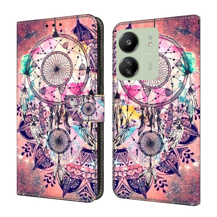 Funda para teléfono de cuero vegano pintado con efecto cristal, For Redmi 14C 4G, For Redmi 13C 4G / 5G, For Redmi K70E / Poco X6 Pro