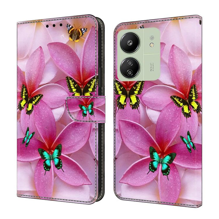 Funda para teléfono de cuero vegano pintado con efecto cristal, For Redmi 14C 4G, For Redmi 13C 4G / 5G, For Redmi K70E / Poco X6 Pro