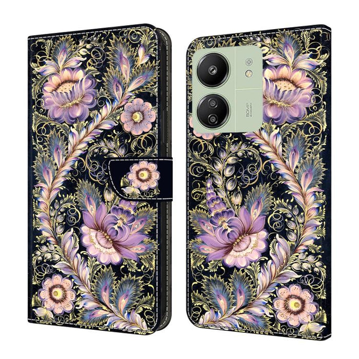 Funda para teléfono de cuero vegano pintado con efecto cristal, For Redmi 14C 4G, For Redmi 13C 4G / 5G, For Redmi K70E / Poco X6 Pro