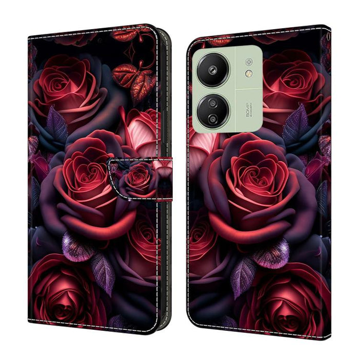 Funda para teléfono de cuero vegano pintado con efecto cristal, For Redmi 14C 4G, For Redmi 13C 4G / 5G, For Redmi K70E / Poco X6 Pro