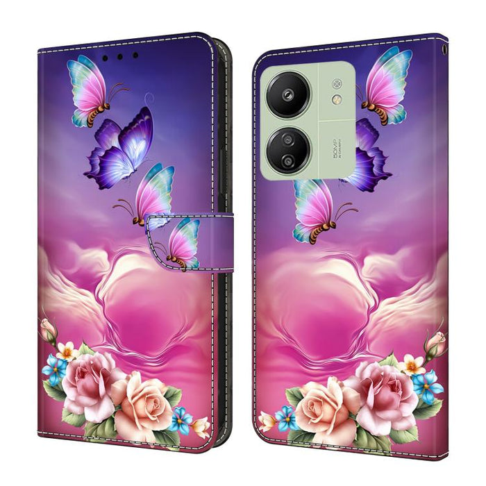 Funda para teléfono de cuero vegano pintado con efecto cristal, For Redmi 14C 4G, For Redmi 13C 4G / 5G, For Redmi K70E / Poco X6 Pro