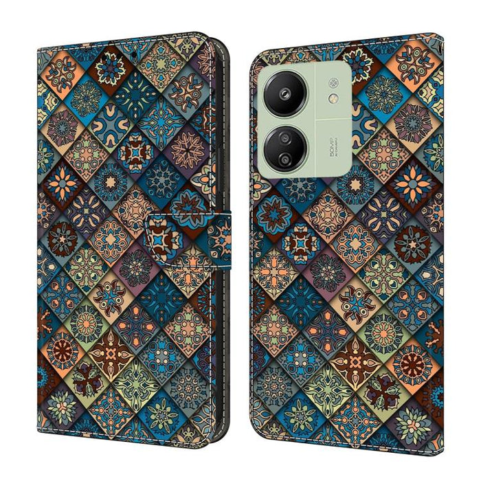 Funda para teléfono de cuero vegano pintado con efecto cristal, For Redmi 14C 4G, For Redmi 13C 4G / 5G, For Redmi K70E / Poco X6 Pro