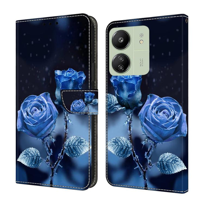 Funda para teléfono de cuero vegano pintado con efecto cristal, For Redmi 14C 4G, For Redmi 13C 4G / 5G, For Redmi K70E / Poco X6 Pro
