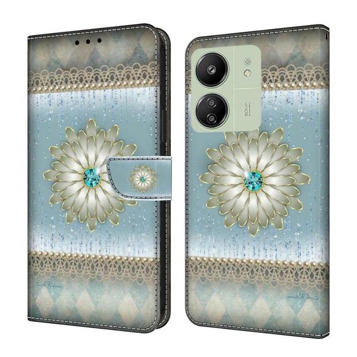 Funda para teléfono de cuero vegano pintado con efecto cristal, For Redmi 14C 4G, For Redmi 13C 4G / 5G, For Redmi K70E / Poco X6 Pro