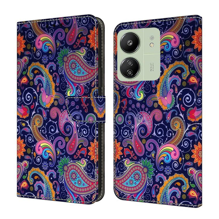 Funda para teléfono de cuero vegano pintado con efecto cristal, For Redmi 14C 4G, For Redmi 13C 4G / 5G, For Redmi K70E / Poco X6 Pro